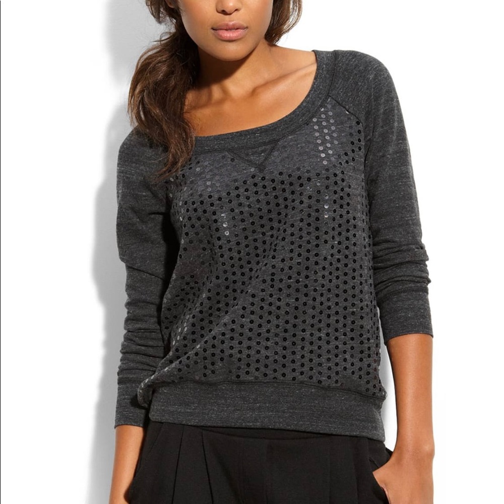 Splendid gray sequin scoop neck sweatshirt